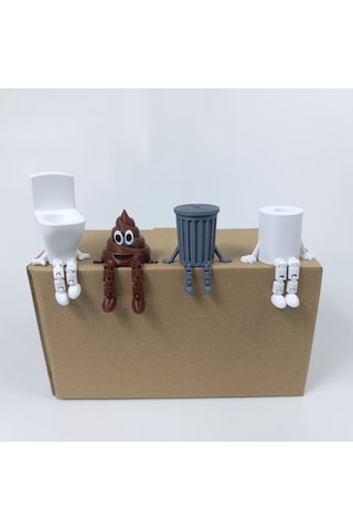 4 Lü Eğlenceli Dekoratif Banyo Seti Klozet-çöp Kovası-tuvalet Kağıdı-kaka