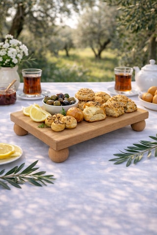 Kayın Ağacı Risus Top Ayaklı 17x25 Cm Ayaklı Kare Sunumluk Pasta, Kek Ve Kahvaltı Servis Tabağı Açık kahverengi
