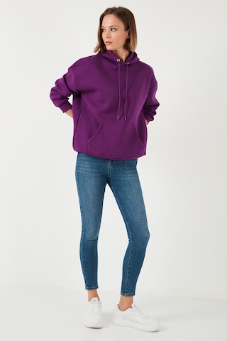 Lela Regular Fit Pamuklu Kapüşonlu Yaka Şardonlu Kışlık Bayan Sweat 5863854 Mor