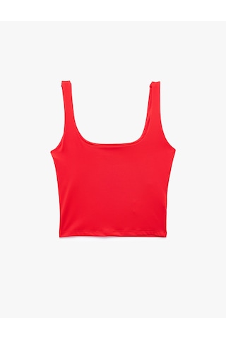 Koton Kare Yaka Slim Fit Kalın Askılı Crop Üst Kırmızı 6sak10228ek