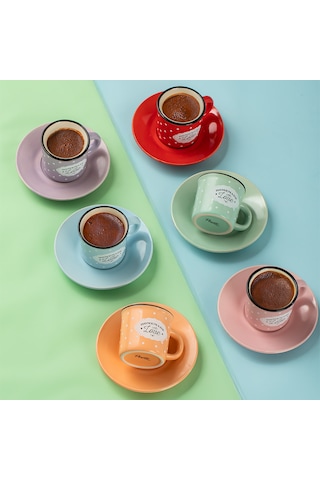 Perotti 3007 Çok Renkli Love 12 Parça Porselen Fincan Takımı