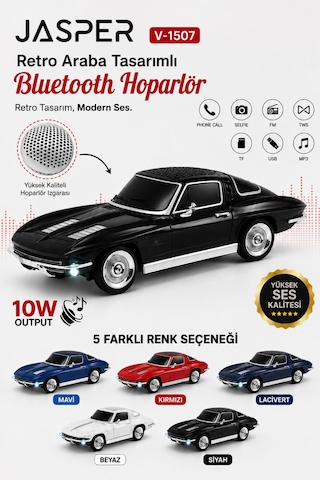Jasper Jpr-1507 Turkuaz 10w Bluetooth Hoparlörlü Retro Araba Tasarım Fm Radyo, Usb, Tf Kart, Aux Ve Mp3
