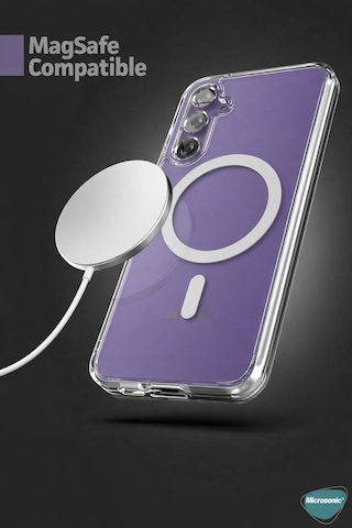 Samsung Galaxy S25 Fe Uyumlu Kamera Korumalı Magsafe Wireless Şarj Özellikli Lüks Şeffaf Silikon Telefon Kılıfı Resimdeki
