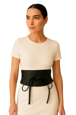 Kadın Kemer Deri Geniş Bağcıklı Siyah Siyah