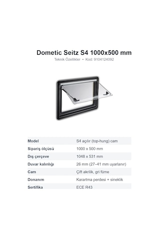 Dometic Seitz S4 Amortisörlü Açılır Karavan Camı 1000x500 Mm 9104124092 S