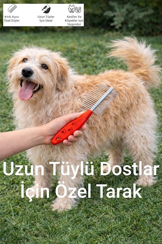 Çift Taraflı Kedi Ve Köpek Tüy Açma Tarağı, Köpek Kıtık Açıcı Bakım Tarağı, Ergonomik Metal Tarama Fır