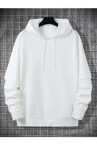 Unisex Beyaz Oversize Kapşonlu Sweatshirt 001
