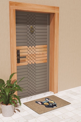 Rugmood Modern Dijtal Baskı Kahverengi Gözlüklü Siyah Köpek Kapı Önü Paspası