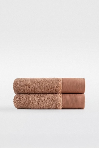 Ecocotton Pure Cotton Kahverengi Bez Bordürlü %100 Organik Pamuk 2'li El Havlusu Seti - 30 50 Cm Kahverengi