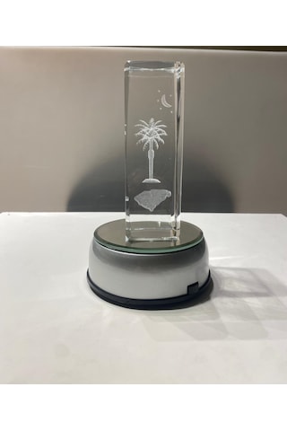 Dekoratif Cam Dönen Masa Lambası Adaptörlü Pilli