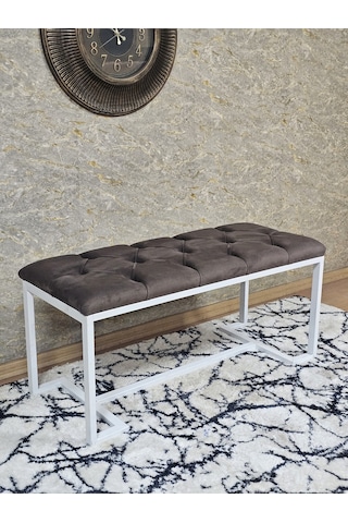 Zafir Beyaz Boyalı - L - Ayaklı 100 Cm X 38 Cm Oturak - Bench - Makyaj Taburesi - Makyaj Oturak Kahverengi