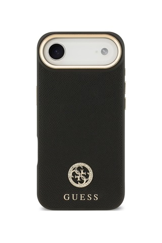 Apple Uyumlu iPhone 17 Air Kılıf Guess Lisanslı M-safeli Grained Yazı Ve Taşlı 4g Logolu Kapak Siyah Siyah