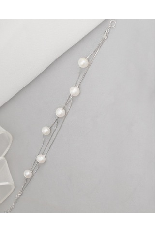 Brezza Lusso Jewelry 925 Ayar Gümüş Hakiki İncili Sarmal Kadın Bileklik