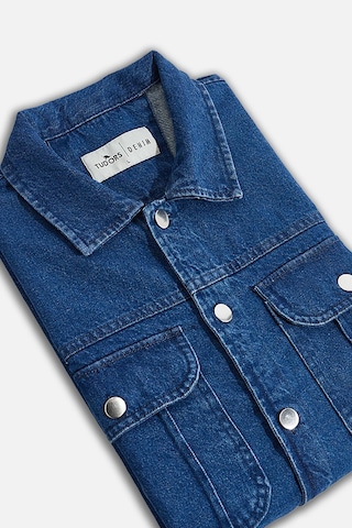 Tudors Unisex Relax Fit Rahat Kesim Denim Kot Kapaklı Çift Cepli Overshirt Ceket Tarzı Gömlek-33051 Lacivert