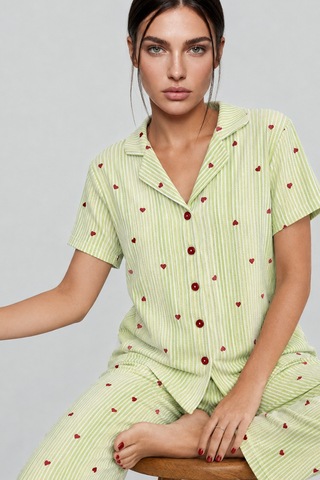 Womanandkids Night Yeşil Kadın Kısa Kollu Rahat Pijama Takımı 4732