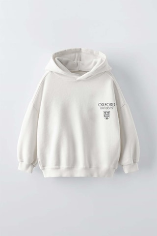 Erkek Çocuk Oxford Modelli Kol Manşetli Pamuk Kapşonlu Sweat Ekru