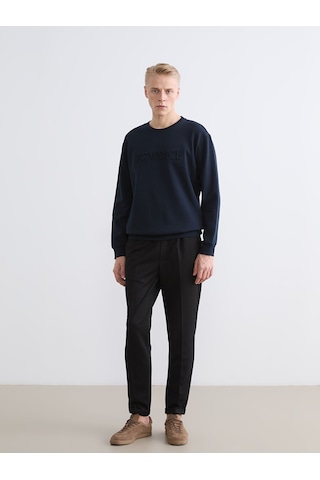 Lcw Vision Lacivert Bisiklet Yaka Baskılı Erkek Sweatshirt