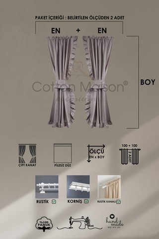 Poli Perde Çift Kanat Dikey Fırfırlı Açık Gri