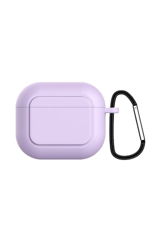 Ally Apple Uyumlu AirPods 3 için Kancalı Ultra İnce Silikon Kulaklık Kılıfı Mor