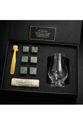 Perlotus Lotus Viski Tadım Seti 190 Ml Aroma Bardağı Ve Granit Viski Taşı Premium Hediye Tadımcı Seti Yeşil