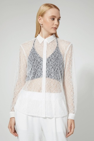 Beyaz Dantel Detaylı Gömlek Desenli