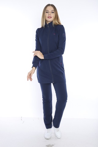 Kadın Spor Royal Fermuarlı, Cepli Tunik Eşofman Takımı - CC-6725- Lacivert