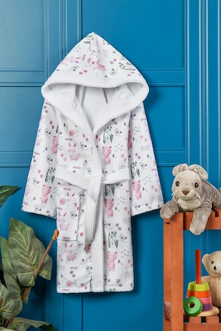 Happy Animals Dijital Baskılı Çocuk Bornozu Pembe - Beyaz