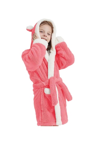 Maisonart Bunny Kapşonlu Unisex Wellsoft Çocuk Peluş Sabahlık Bornoz Pembe 4-5 Yaş Pembe
