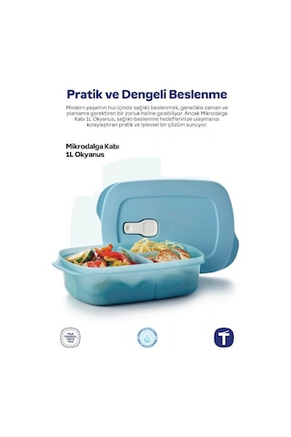 Tupperware Mikrodalga Bölmeli 1 L Saklama Kabı Mavi