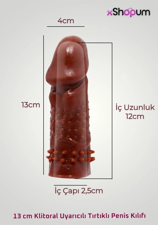 xShopum 13 Cm Klitoral Uyarıcılı Tırtıklı Penis Kılıfı