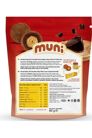 Muni Çikolata Parçacıklı Yer Fıstığı Topu 6 x 80 G