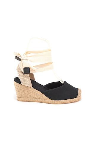 Star Tombis Gerçek Elişi Ipli Espadril Dolgu Topuk Keten Espadril Handmade Siyah