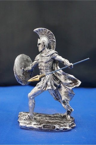 Mitolojik Tasarım Achilles Aşil - Ev Ofis Dekoratif Hediyelik Aksesuar 28 Cm Gümüş