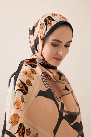 İmannooor Kufi Gri-somon Floş Pamuk Şal 70x210