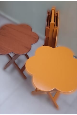 Çanta Zigon Sehpa Papatya Model Dörtlü Ahşap Mdf Ceviz ve Hardal Renk Uyumu El Yapımı