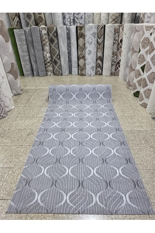 Geometrik Damla Desenli Gri Koridor Yolluğu Kaymaz Taban Yıkanabilir Salon Mutfak Halısı