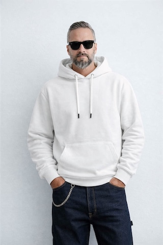 İçi Polarlı Kapşonlu Erkek Sweatshirt Hoodie Beyaz