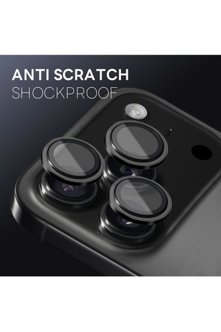 Apple Uyumlu iPhone 17 Pro Ve 17 Pro Max Metal Çerçeveli Temperli Kamera Lens Koruyucu Siyah