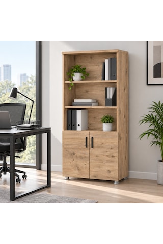 Ahşap 2 Kapaklı Büyük Dolap 80x38x190 Cm Enter Yarım Kapaklı Kahverengi