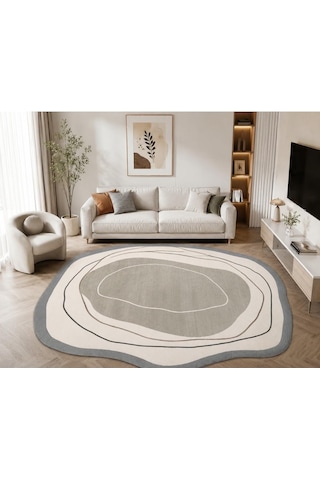 Oval-dijital Baskı Pamuk Dokuma Kaymaz Taban Salon Halısı Antre, Koridor Ve Oda İçin, Gri, 120 X 180 Genel