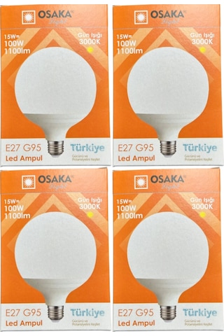 Osaka 15w 100w 3000k Günışığı E27 Duylu G95 Led Glop Ampul 4 Adet