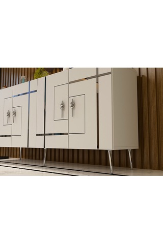 Honest Konsol Tv Sehpası Çok Amaçlı Dolap 150 Cm Beyaz Gümüş