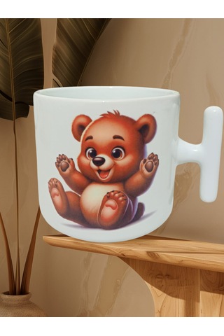 Sevimli Ayıcık Çift Taraf Baskılı T Kupa Bardak Beyaz T