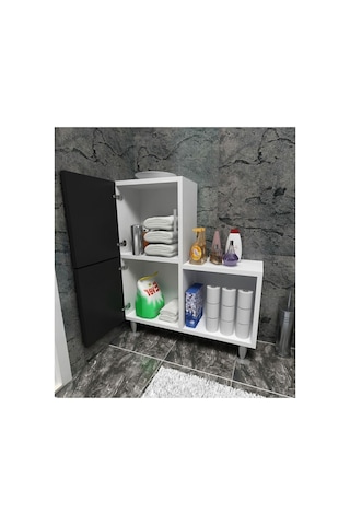 2 Kapaklı L Çok Amaçlı Banyo Dolabı Siyah Çok Renkli