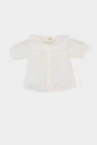 DeFacto Kız Bebek Dantel Yaka Flamlı Poplin Kısa Kollu Gömlek E8379A525SMWT32 Beyaz