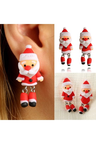 El İşi Kırmızı Noel Baba Küpe - Şenlikli Noel Kızların Hediye Takı Çok Renkli