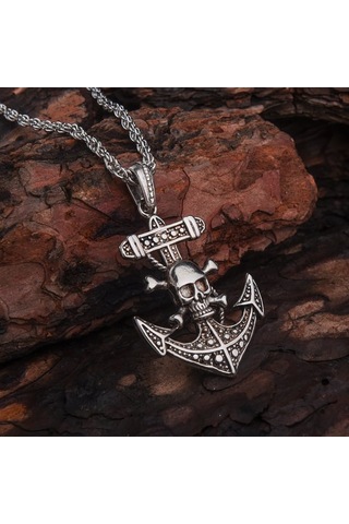 Kuru Kafalı Denizci Çapası Erkek Kolye Çelik Takı Aksesuar K24 T5