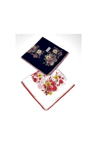 Eripek 2'li Paket Oyalı Pamuk Yazma 6594 Beyaz - Lacivert