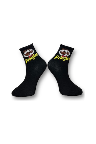Me-vo Tekli Siyah Renkli Unisex Esnek Nem Alabilen Pamuklu Pringles Desenli Soket Çorap Siyah
