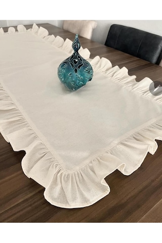 Naturel Fırfırlı Runner Örtü Ham Keten Vintage Bej 40x110